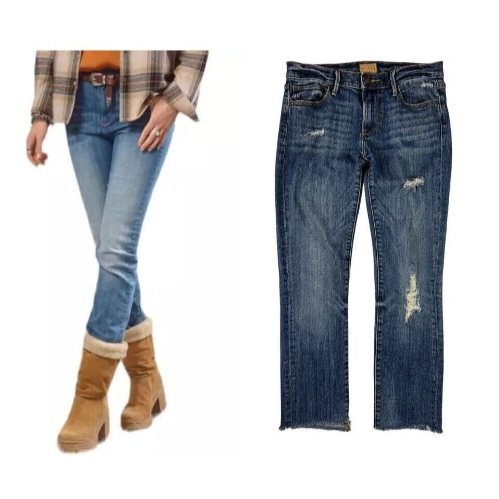Driftwood Women's Boho Audrey Distressed Straight Leg Raw Hem Jeans Size 27